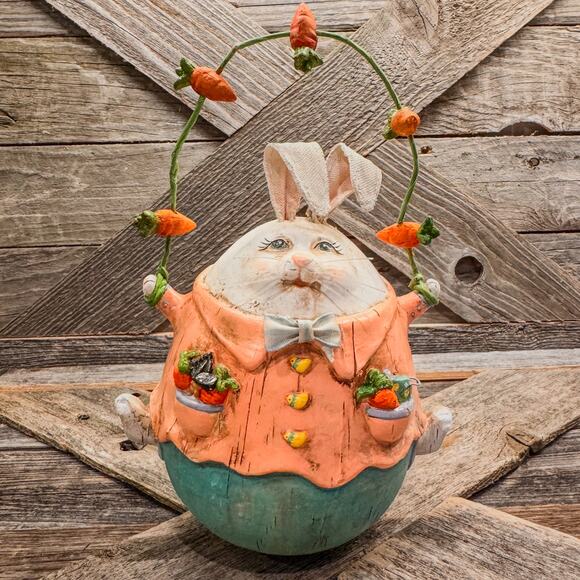 Vintage Humpty Dumpty Easter Bunny Juggling Carrots w/ Pockets Full of Veggies - Picture 2 of 7